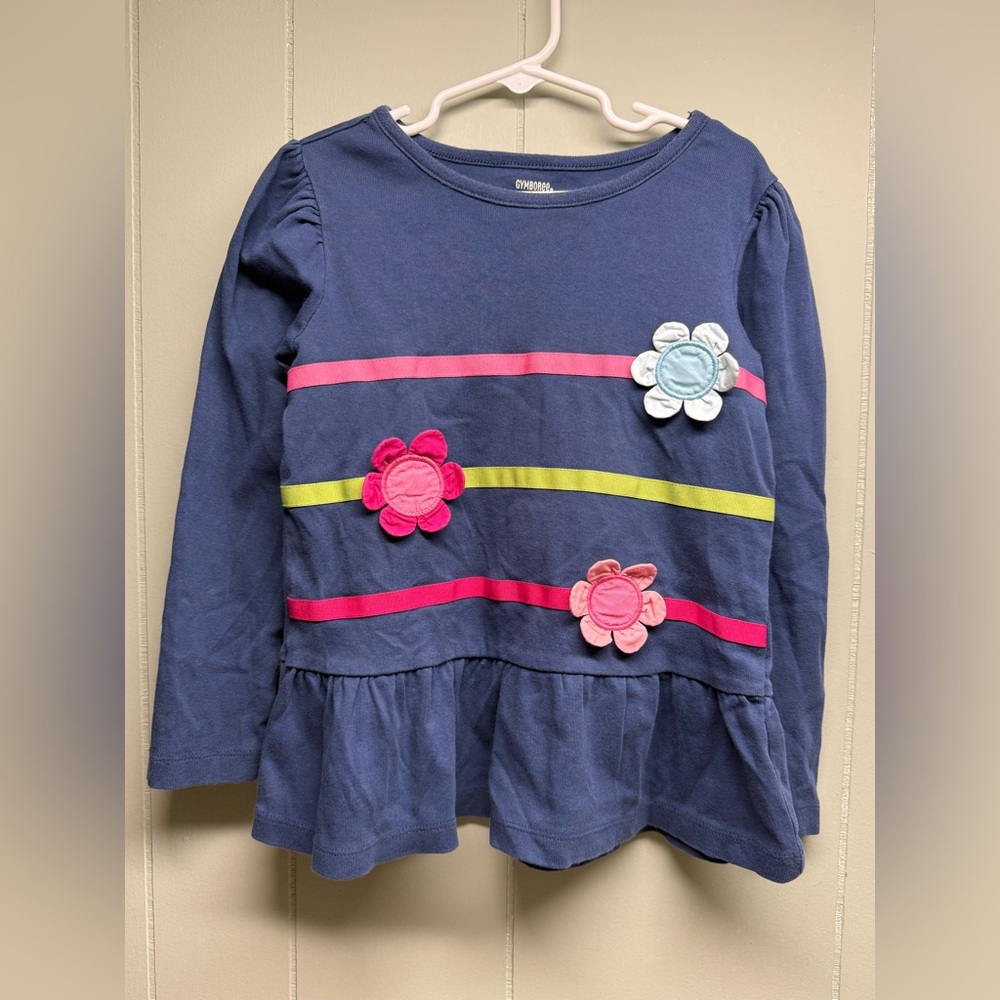 Gymboree Navy Long Sleeve Top with 3D Floral Accents